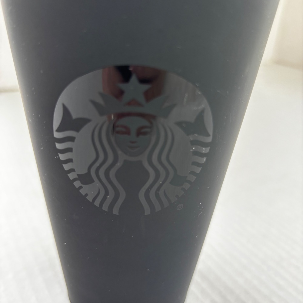 Starbucks Matte Black Tonal Siren Logo Cold Cup Tumbler 16oz Green Interior New